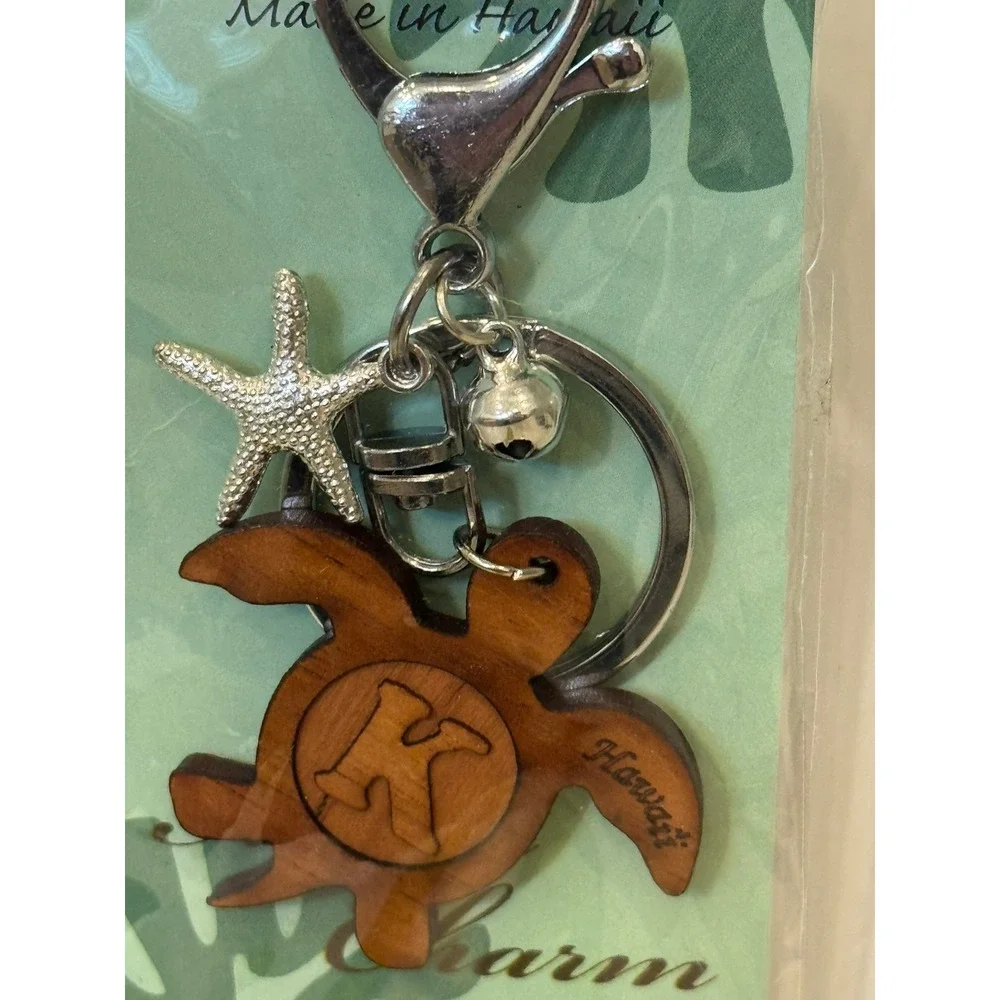 Aloha Beauty Creations Koa Wood Honu Turtle Keychain Letter K Starfish Hawaii